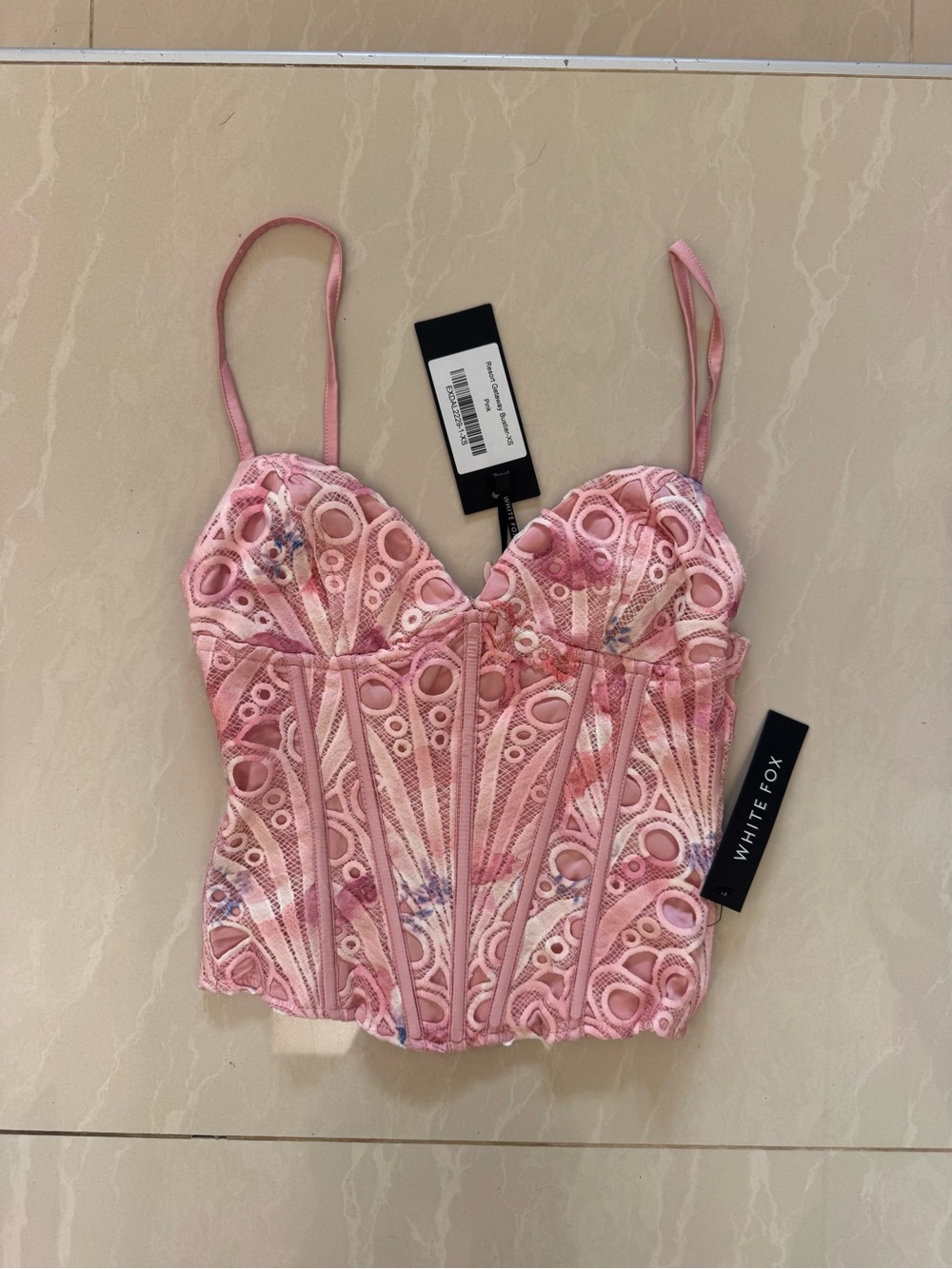 White Fox Boutique Pink Lace Corset Crop Top